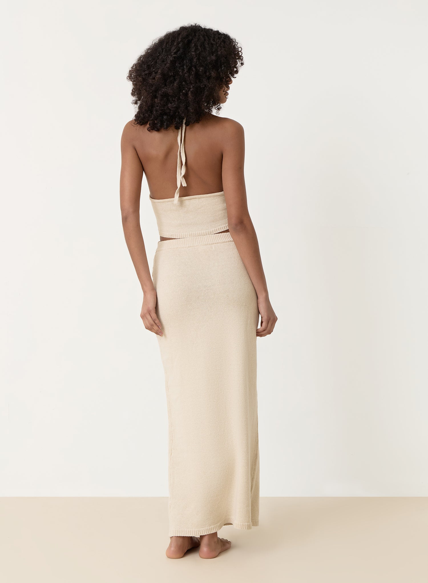 Cream Knit Corsage Halterneck Top